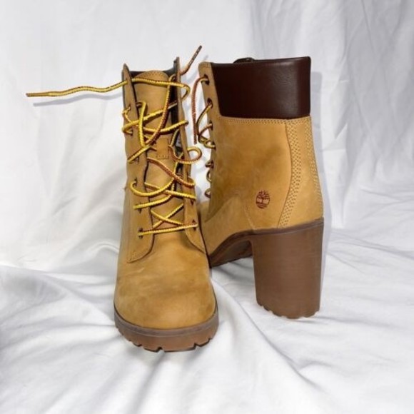 Timberland Women brown allington heeled lace up boots Size 7 3 inch heel Tie - Picture 5 of 8